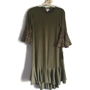 LULA ROE Maurine dress olive green lace sleeves